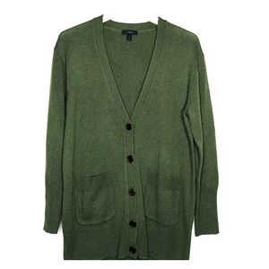 J Crew Green Buttondown V Neck Wool Cardigan Small